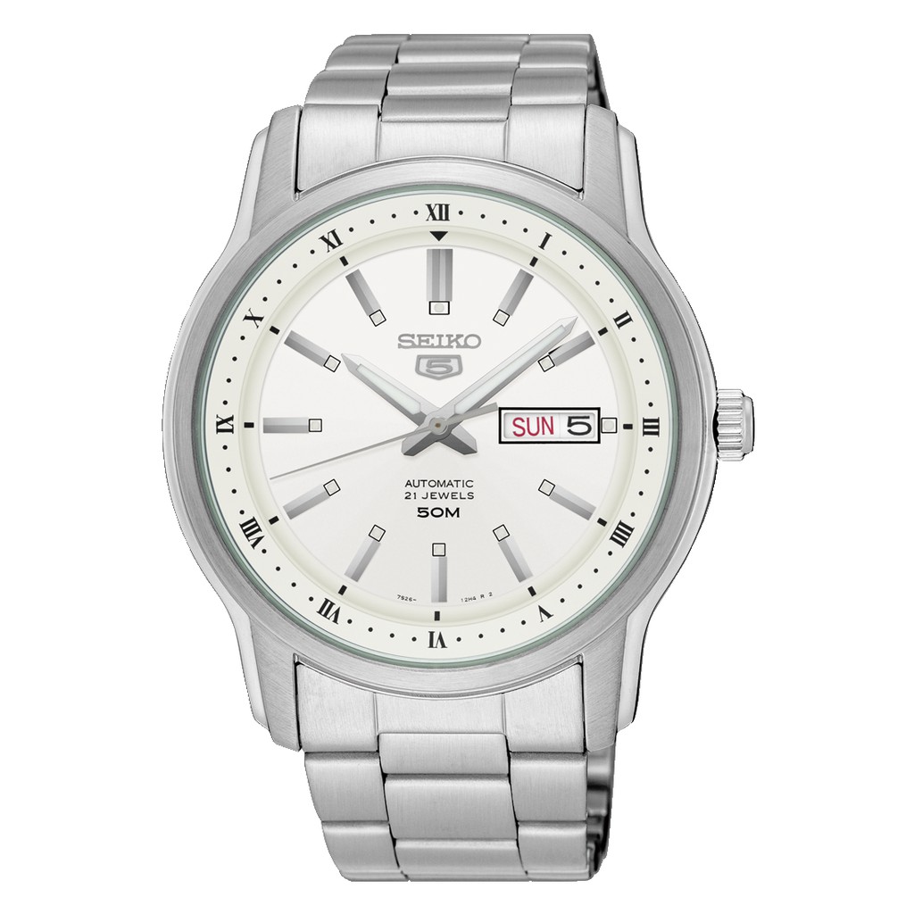JAM TANGAN PRIA SEIKO 5 SNKP09K1 SPORTS AUTOMATIC STAINLESS STRAP SILVER WHITE