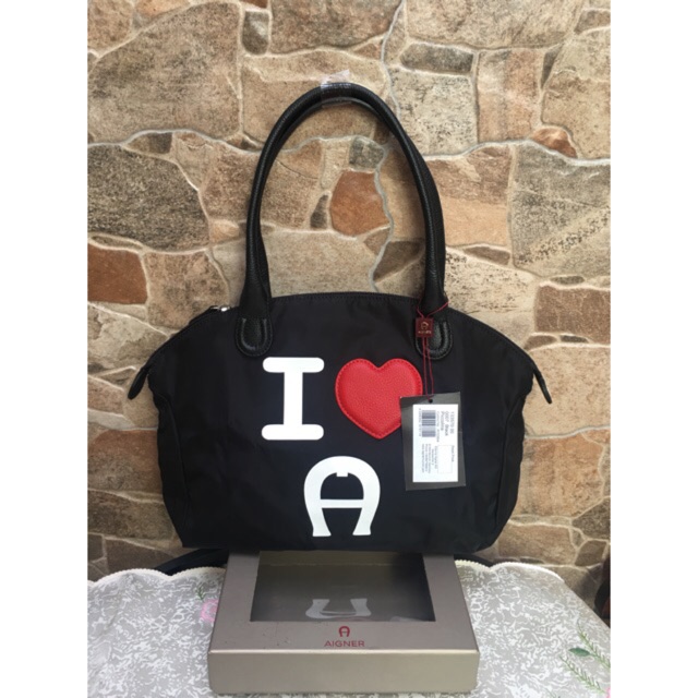 Tas aigner pico nylon black original authentic tote bag