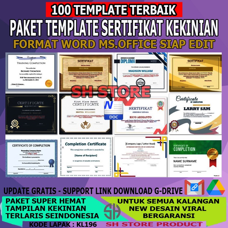 Paket Template Sertifikat Certificate Word Untuk Semua Keperluan Tinggal Edit Termurah Terlaris