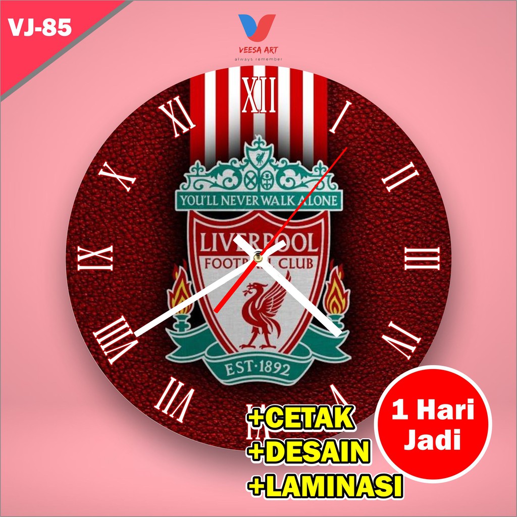 Jam Dinding Dekorasi kamar tidur cowok pria Kayu minimalis Liverpool Football Club Merah Murah Bola