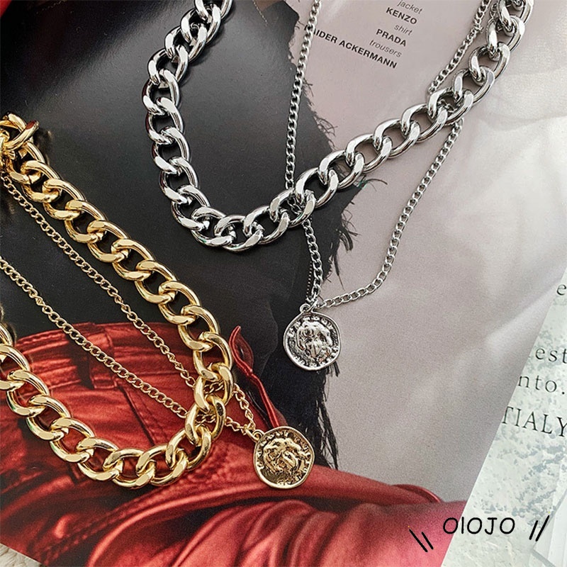 Kalung Rantai Double Layer Dengan Liontin Bahan Titanium Steel Gaya Hip Hop - ol