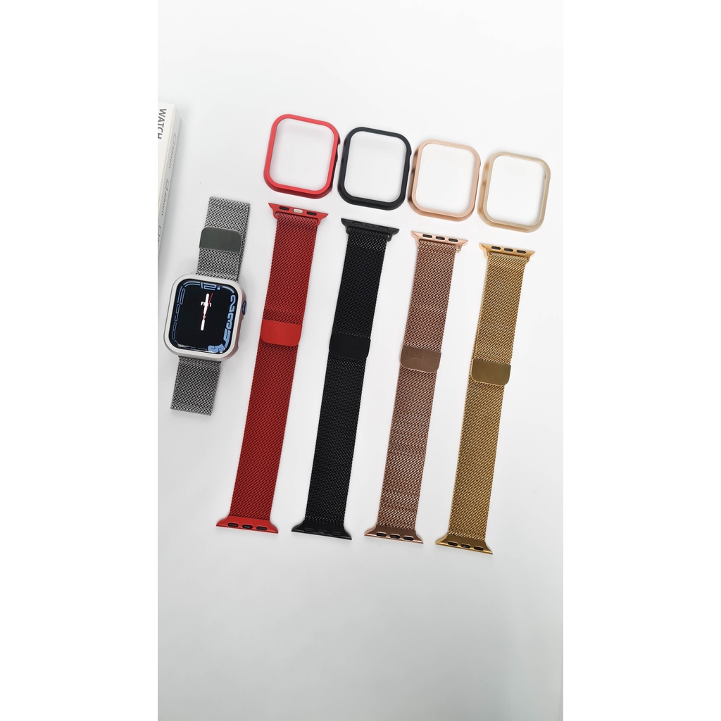 Strap Stainless Milanese + Luxury Metal Case untuk Apple Watch IWO HW 45 44 42 41 40 38mm Tali Jam Tangan Premium iWatch series 1 2 3 4 5 6 7 8 9 ULTRA SE