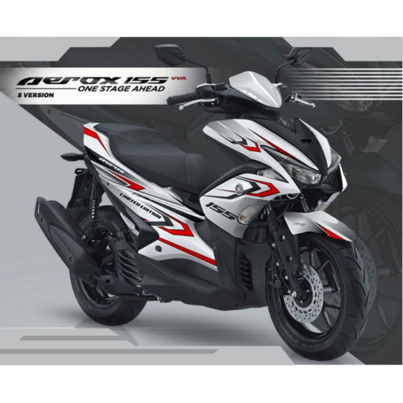 Sticker Decal Yamaha Aerox 155 Variasi putih lis merah hitam