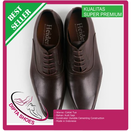 Sepatu Pria Oxford Allure Classic Brown Heiden Shoes - Cokelat Tua, 39