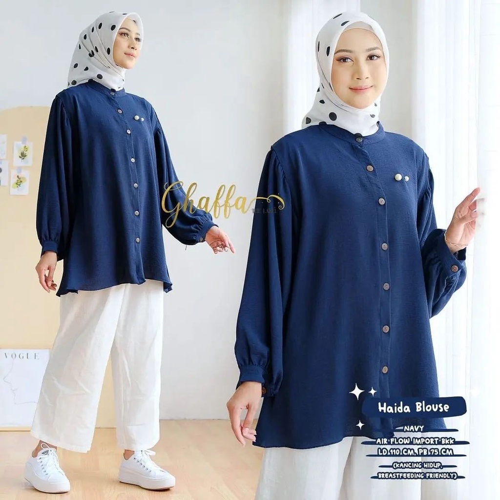 BLOUSE WANITA HAIDA BAHAN CRINKLE LD 110 CM PB 70 CM KANCING AKTIF / BUSUI BLOUSE OVERSIZE XL // KEMEJA WANITA OVERSIZE // ATASAN WANITA KOREAN STYLE TERBARU 2023