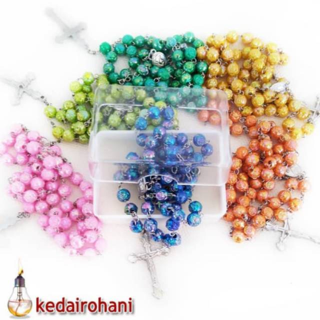 

Kalung Rosario Parel Mawar Pelangi 7 mm Plus Kotak Hadiah Souvenir Rohani Devosi Bunda Maria