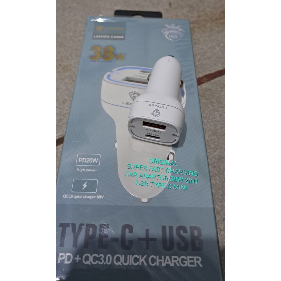 J437 LENYES CHARGER MOBIL 38W 2 PORT USB TYPE C DAN A FAST CHARGING ADAPTOR MOBIL CHARGE CASAN TRAVEL ADAPTER UNIVERSAL watt adaptive saver aki accu ac dc travel adapter charge dual usb fast charge handphone androit tc quick charge segala merk gadget