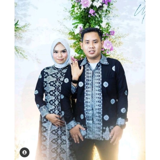 couple songket palembang kurung U (hitam silver)