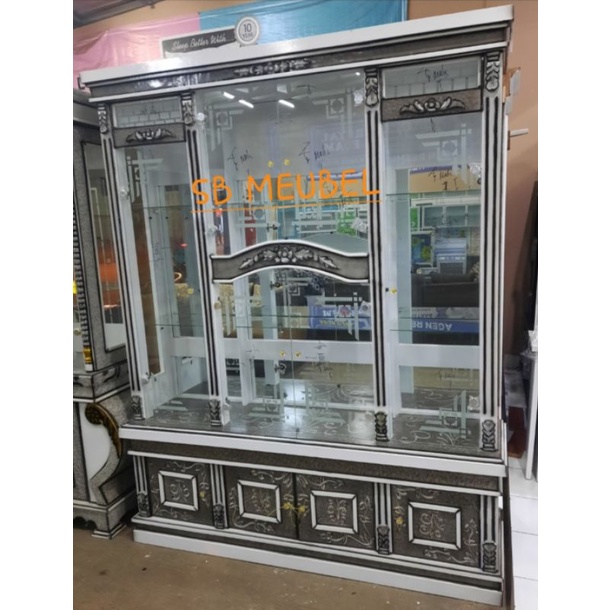 LEMARI HIAS PAJANGAN KACA KAYU 2/3/4/6 PINTU