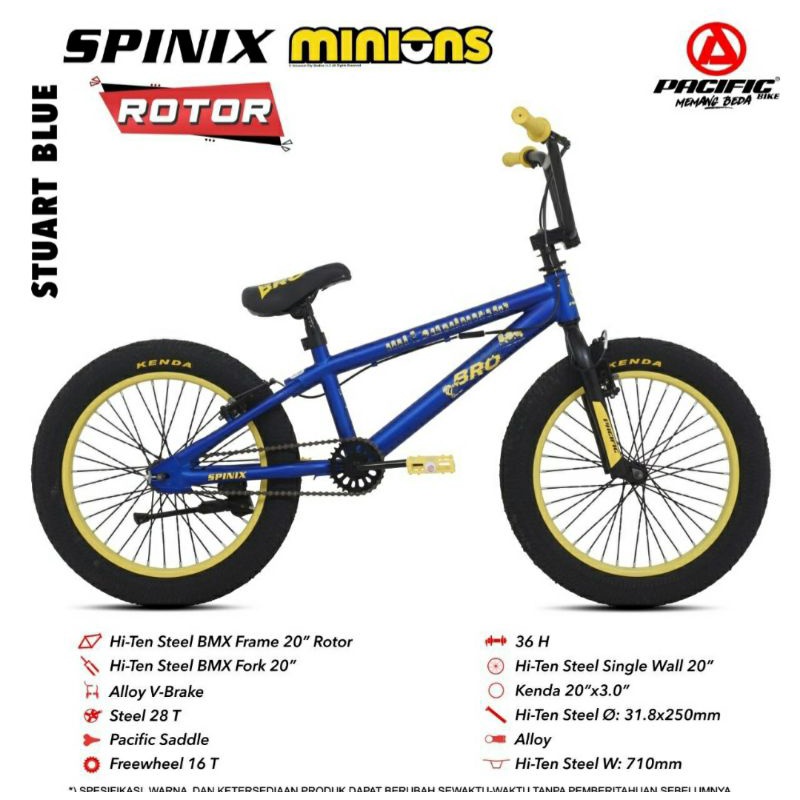 Sepeda BMX Anak 20 inch Pacific Spinix Minions Rotor Ban 3.0 Besar