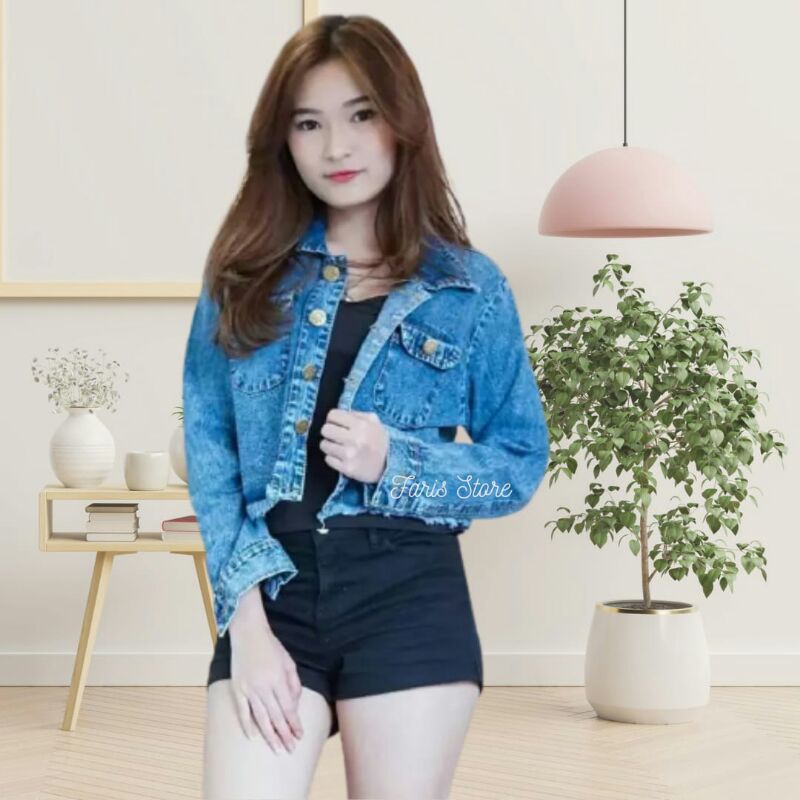 JAKET JEANS CROPED RAWIS SNOW WANITA | JAKET JEANS CROP RAWIS WANITA | JAKET DENIM CROP MURAH | JAKET JEANS SNOW HITAM | SNOW BIRU | JAKET JEANS WANITA KEKINIAN