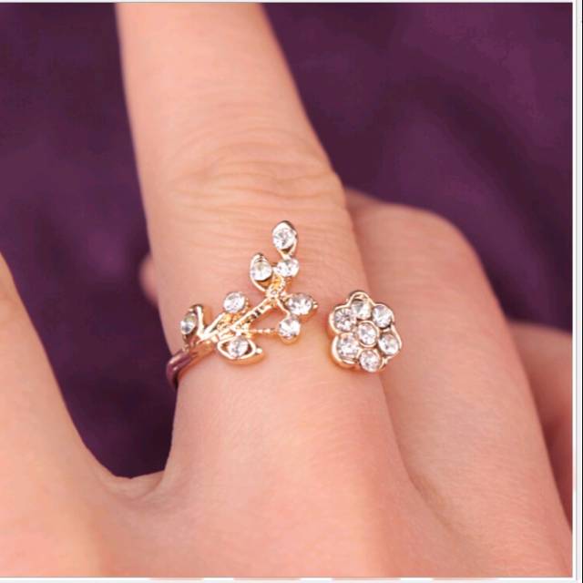 Cincin Daun  Bunga Ring  Gold Silver Emas Murah Mewah Cantik 