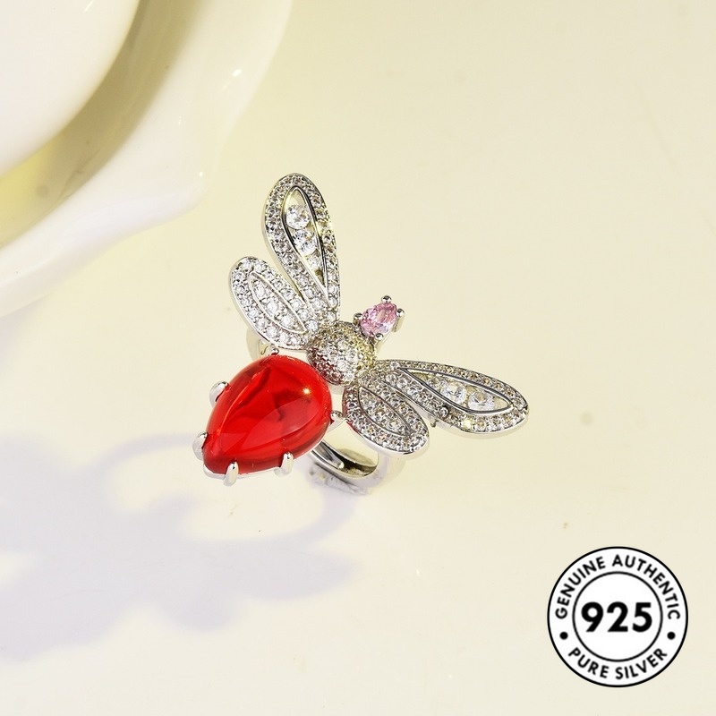 Cincin Desain Lebah Ruby Bahan S925 Silver Untuk Wanita