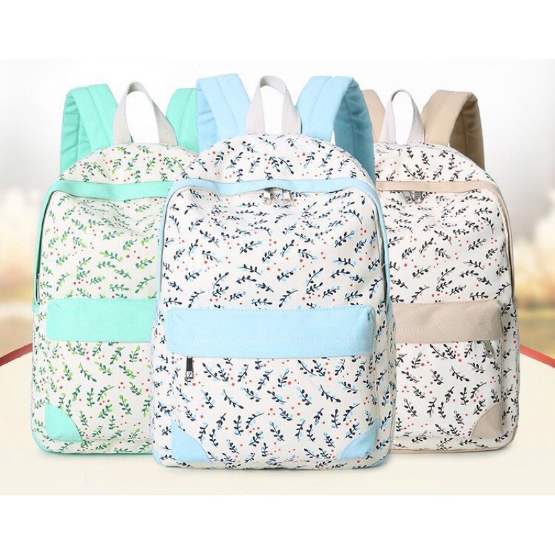 TAS RANSEL WANITA IMPORT Premium nylon backpack motif DAUN tas punggung sekolah anak