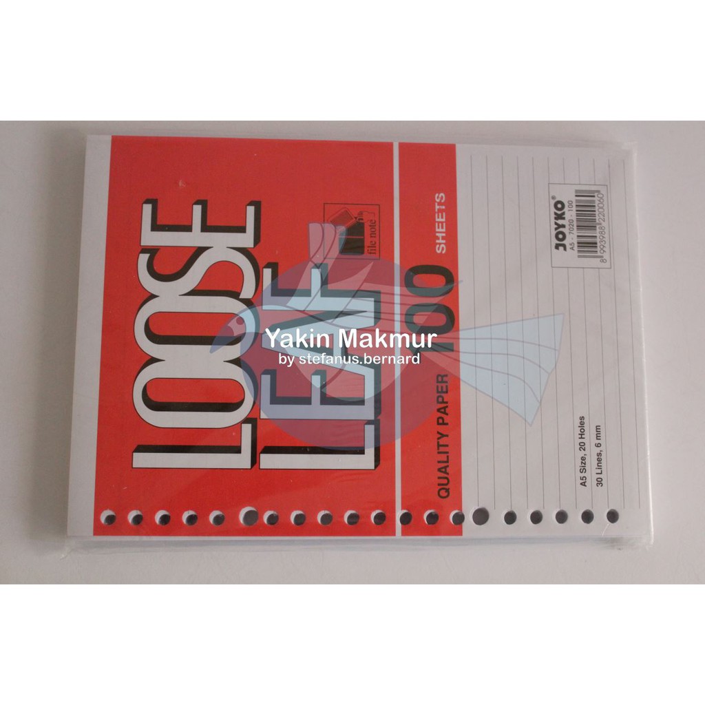 

KERTAS BINDER LOOSE LEAF UKURAN A5 ISI 100 LEMBAR (100 SHEETS)