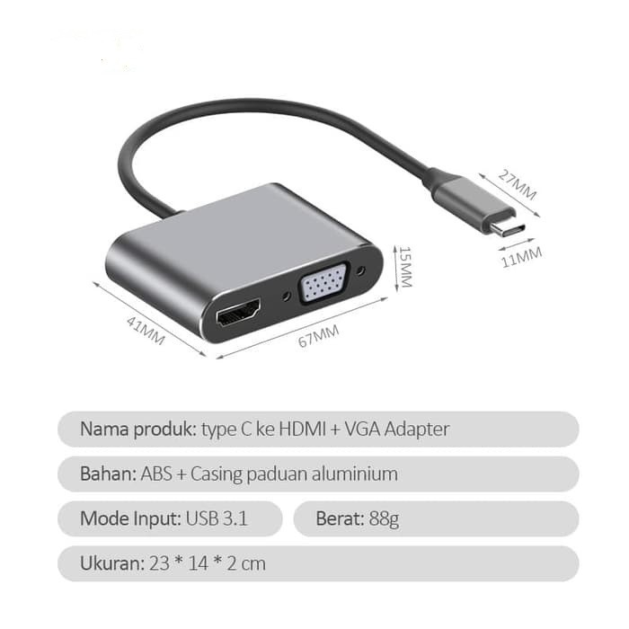 Converter Type C to HDMI VGA 2 in 1