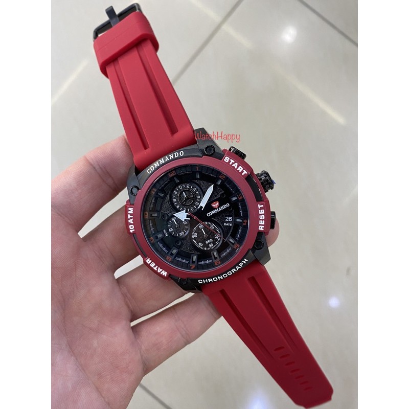 WatchHappy Commando 7004 C7004G-3 C7004 Mens Watch Red Rubber Black Dial Crono 100%Original Warranty