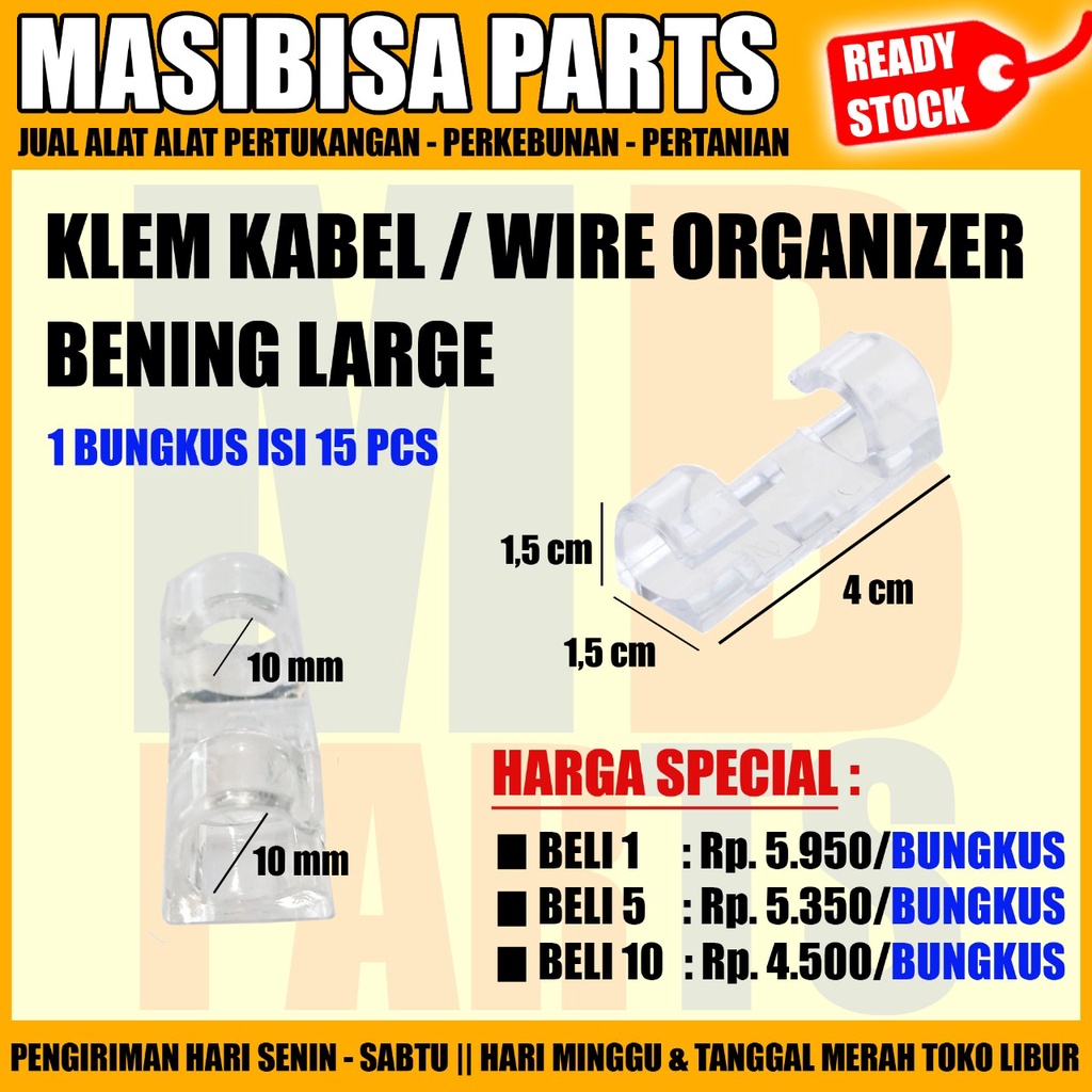 Klip / Klem Kabel Tempel / Clip Cord Organizer 3M ukuran Large Bening