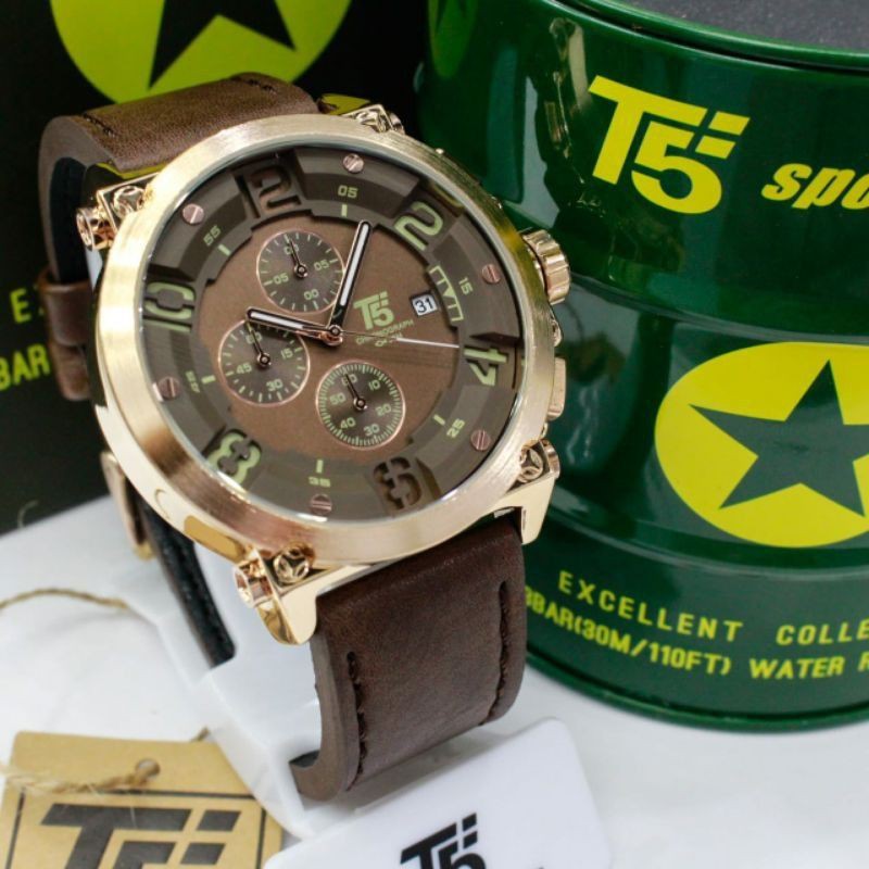 Jam T5 H 3434 original leather chronograph include box bergaransi