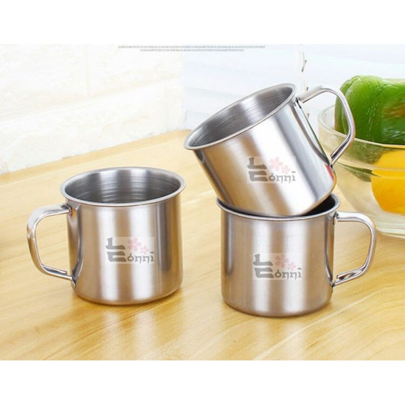 Mug kecil stainless impor gelas minum kopi air susu teh jadul murah mini anak dewasa polos