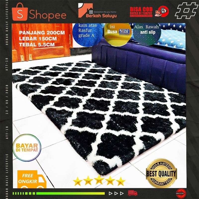 ( Anti Selip ) KARPET  BULU RASFUR MOTIF PANJANG 200CM LEBAR 150CM TEBAL 5.5CM