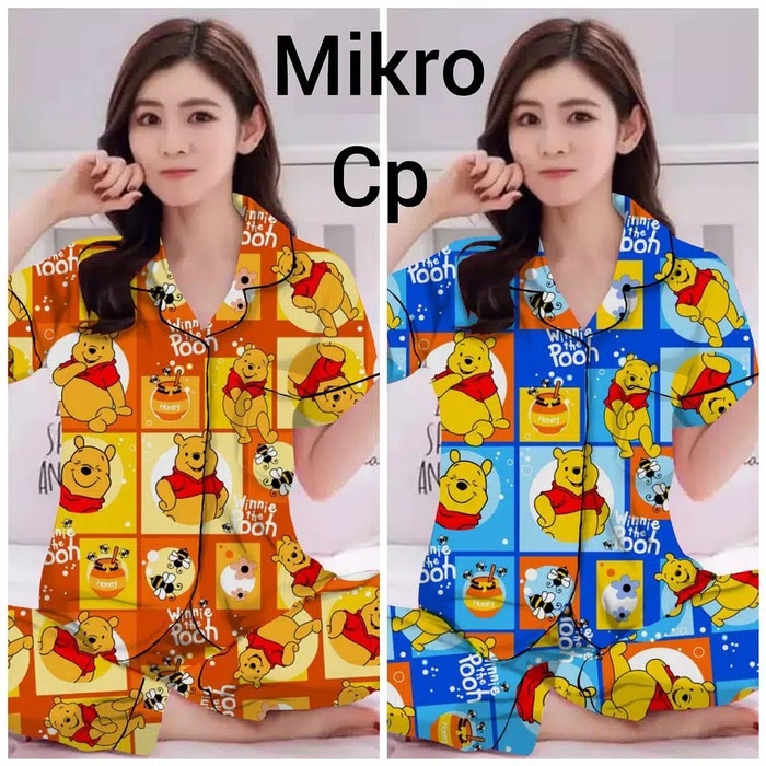 LFF Baju Tidur Wanita Piyama CP Motif Karakter-pooh kotak kuning
