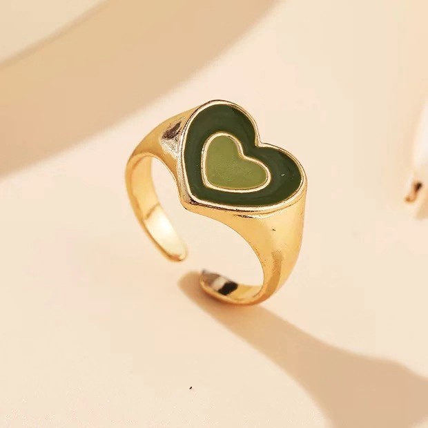 Cincin Model Terbuka Dua Lapis Bentuk Hati Dua Warna