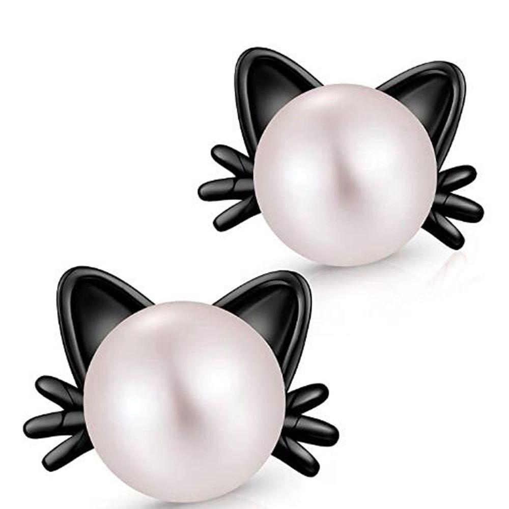 Anting LILY Cat Warna Hitam Untuk Wanita Gadis Perhiasan Elegan Giwang Mutiara Air Tawar