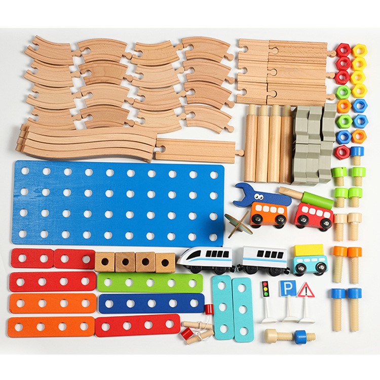 TAO Mainan kayu anak Construction Train Track Toys