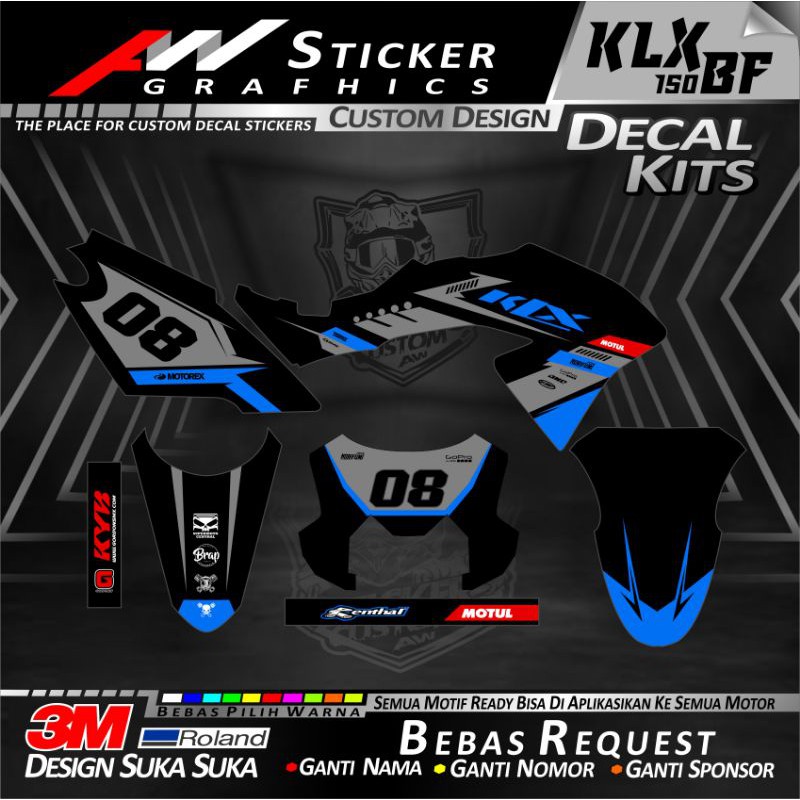 DECAL STIKER KLX BF BIRU SILVER FULL BODY