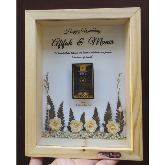 Frame dry flower bunga kering figura pigura kado hadiah mini gold | antam