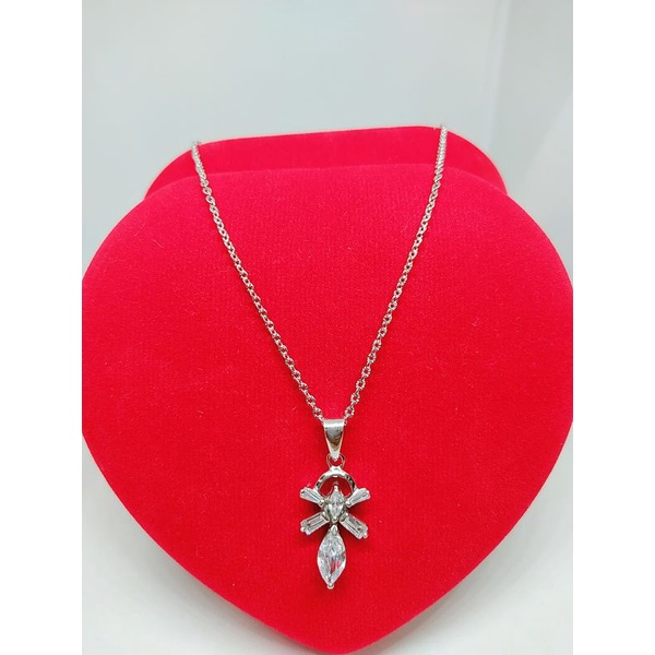 KALUNG PERAK ASLI 925 LAPIS EMAS/KALUNG RANTAI + LIONTIN CAMPUR MATA PUTIH COR/ASLI SILVER/PERHIASAN FASHION