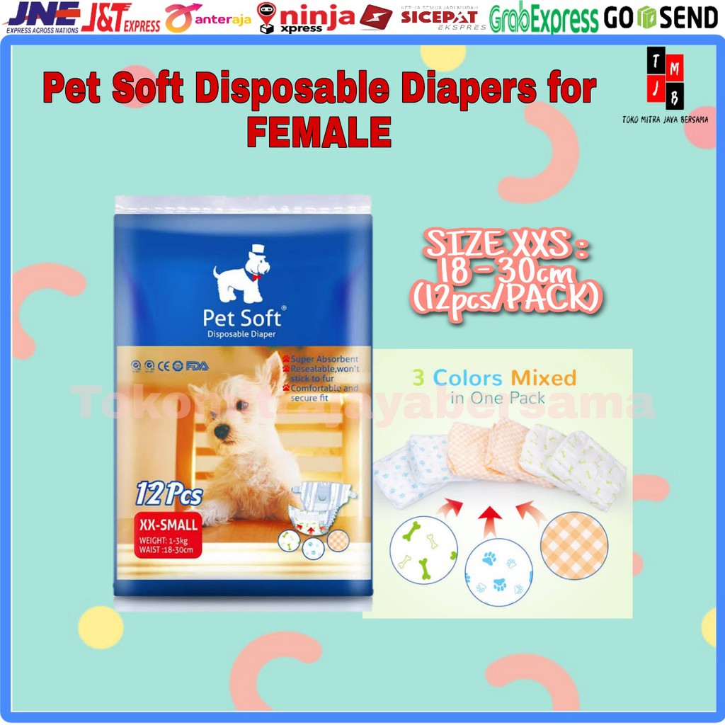 POPOK ANJING XXS FEMALE PET SOFT DISPOSABLE DIAPERS - XXS PET SOFT