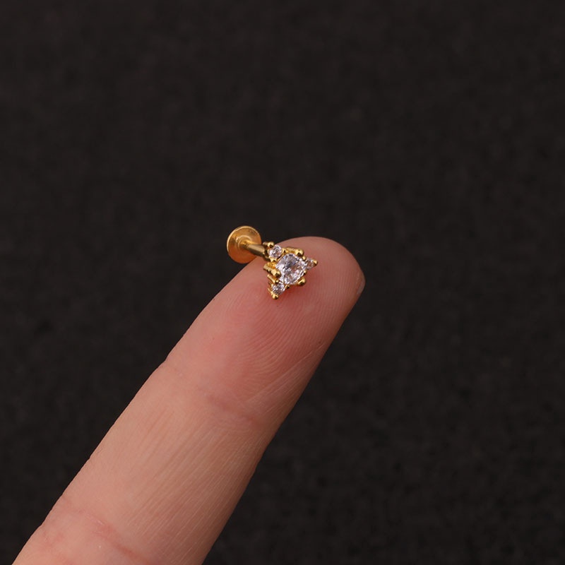 1Pc Gold Silver Square Flower Shape Stainless Steel Zircon Stud Earrings Cute Tragus Ear Stud Piercing Body Jewelry