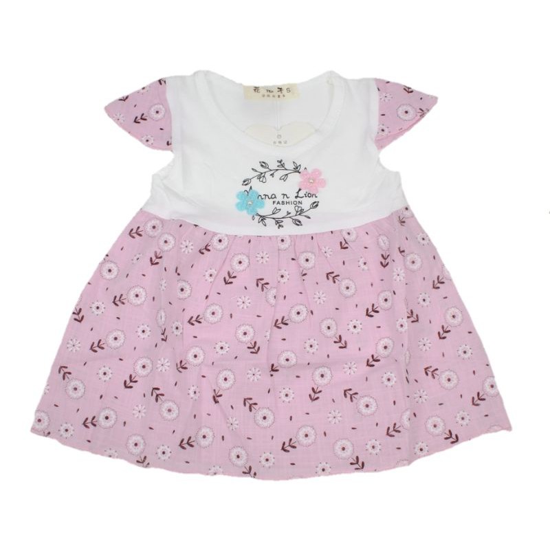 DRESS FASHION IMPORT PAKAIAN ANAK PEREMPUAN 6 BULAN-1 TAHUN MOTIF HI LUGH