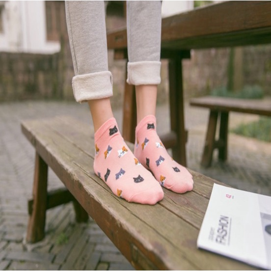 Kaos Kaki Pendek Socks Wanita Many Cats Motif Cute Lucu Unik SHC21