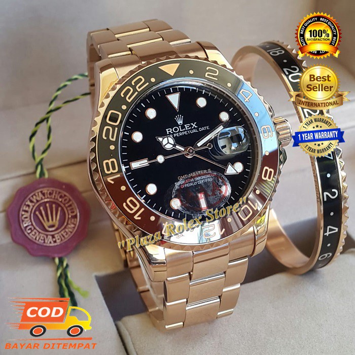 COD JAM ROLEX GELANG GMT MASTER II ROOTBEER ROSE FULLSET BOX ORI STAINLESS PHOSPOR SAFIR GARANSI 1TH