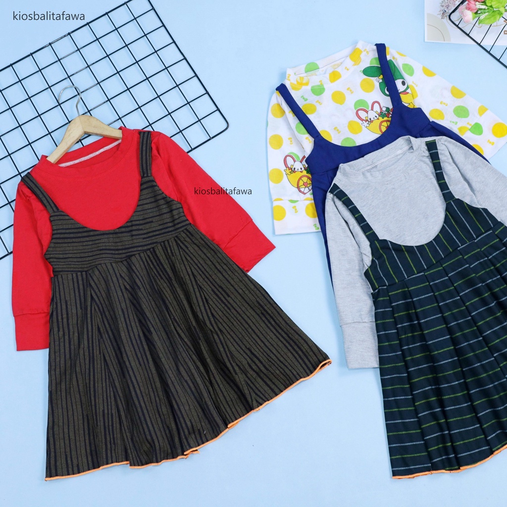 Dress Kiki size 3-4 Tahun / Dres Anak Perempuan Overall Baju Pesta Lengan Panjang Gaun Adem Grosir