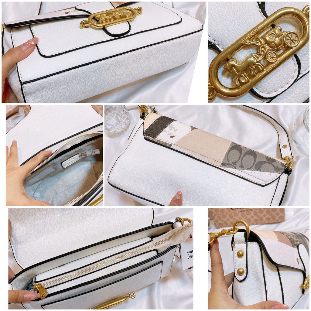 TAS SELEMPANG CO*CH JADE TAUPE PATCHWORK KODE C982 + INCLUDE BOX