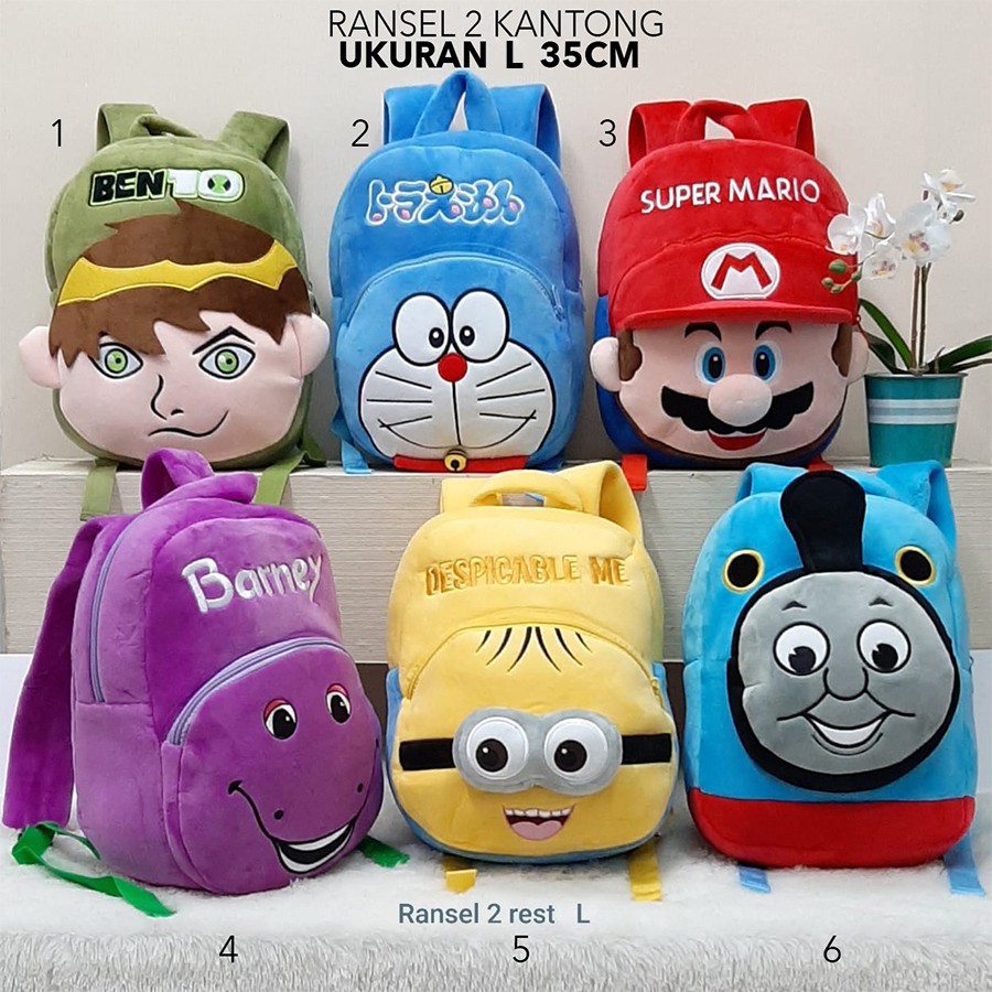 Ransel boneka TK pooh ben ten rabbit sofia ikan dori mario minion mike wazowski sulivan sekolah