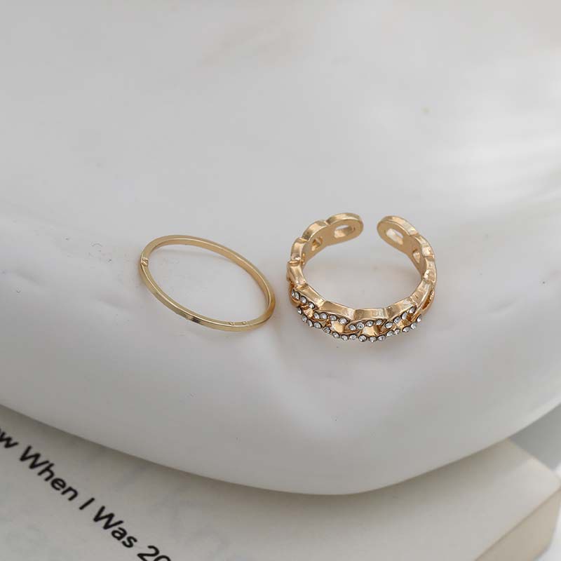 2pcs / Set Cincin Jari Telunjuk Hias Berlian Untuk Wanita