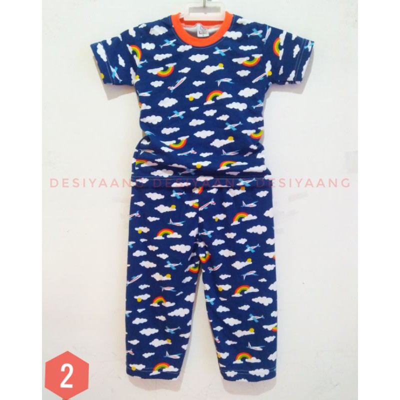 Piyama ISI 3 STEL Size S (2 3 4 Tahun) Lengan Pendek Celana Panjang Bahan DOUBLE KNIT