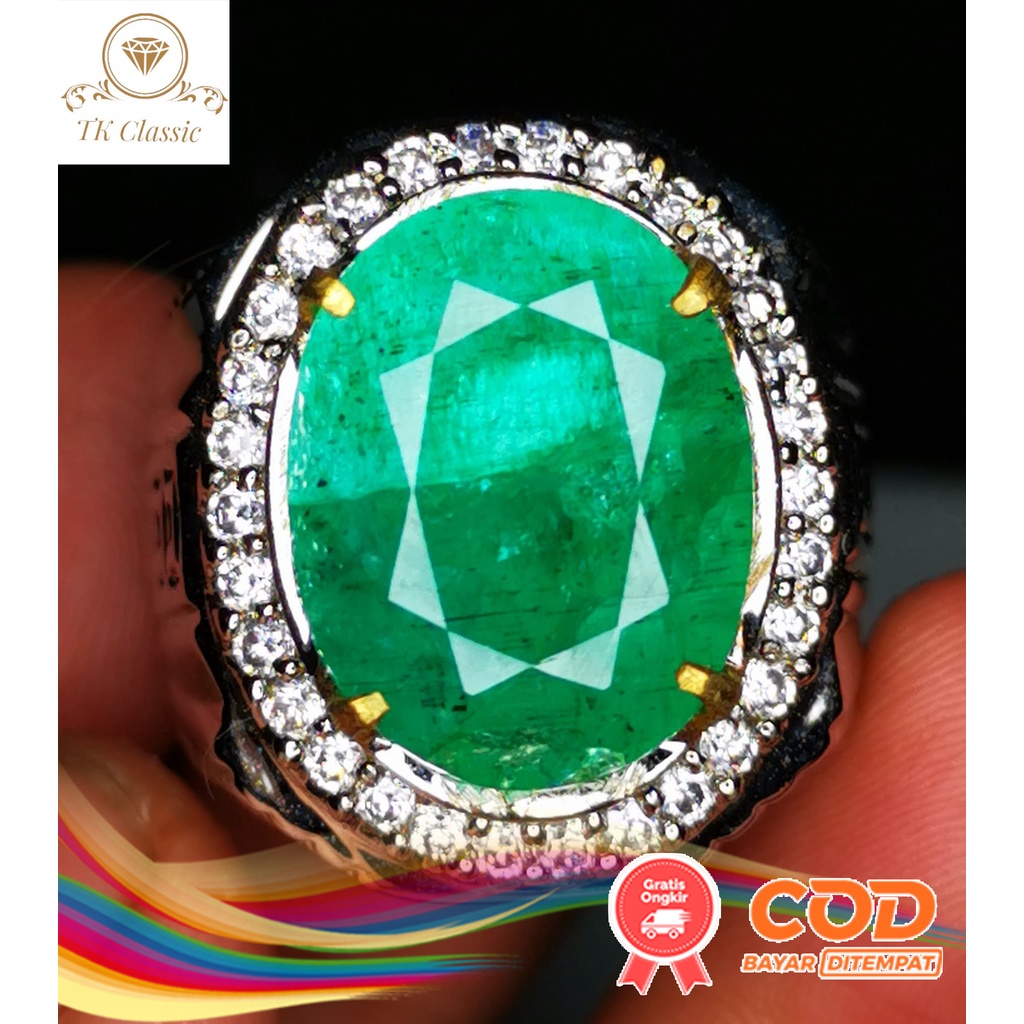 NATURAL BATU PERMATA ZAMRUD COLOMBIA MINNOR BIG SIZE STERLING GOLD SILVER MEWAH