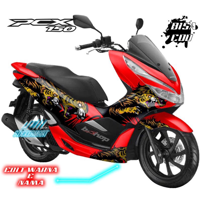 Decal PCX 150 lokal motif macan kuning variasi motor full body printing sticker warna