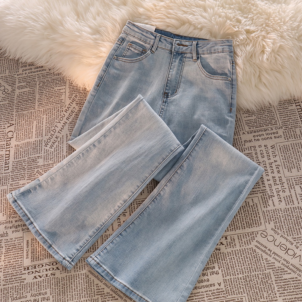 Cutbray korean high waist jens wanita biru muda celana jeans panjang wanita seksi