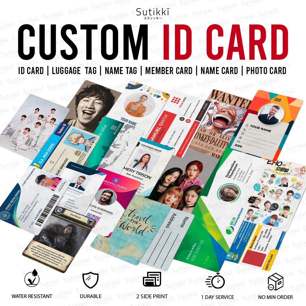 Print Cetak ID Card Custom Kartu Member PVC Name Tag Photo Card Foto Luggage