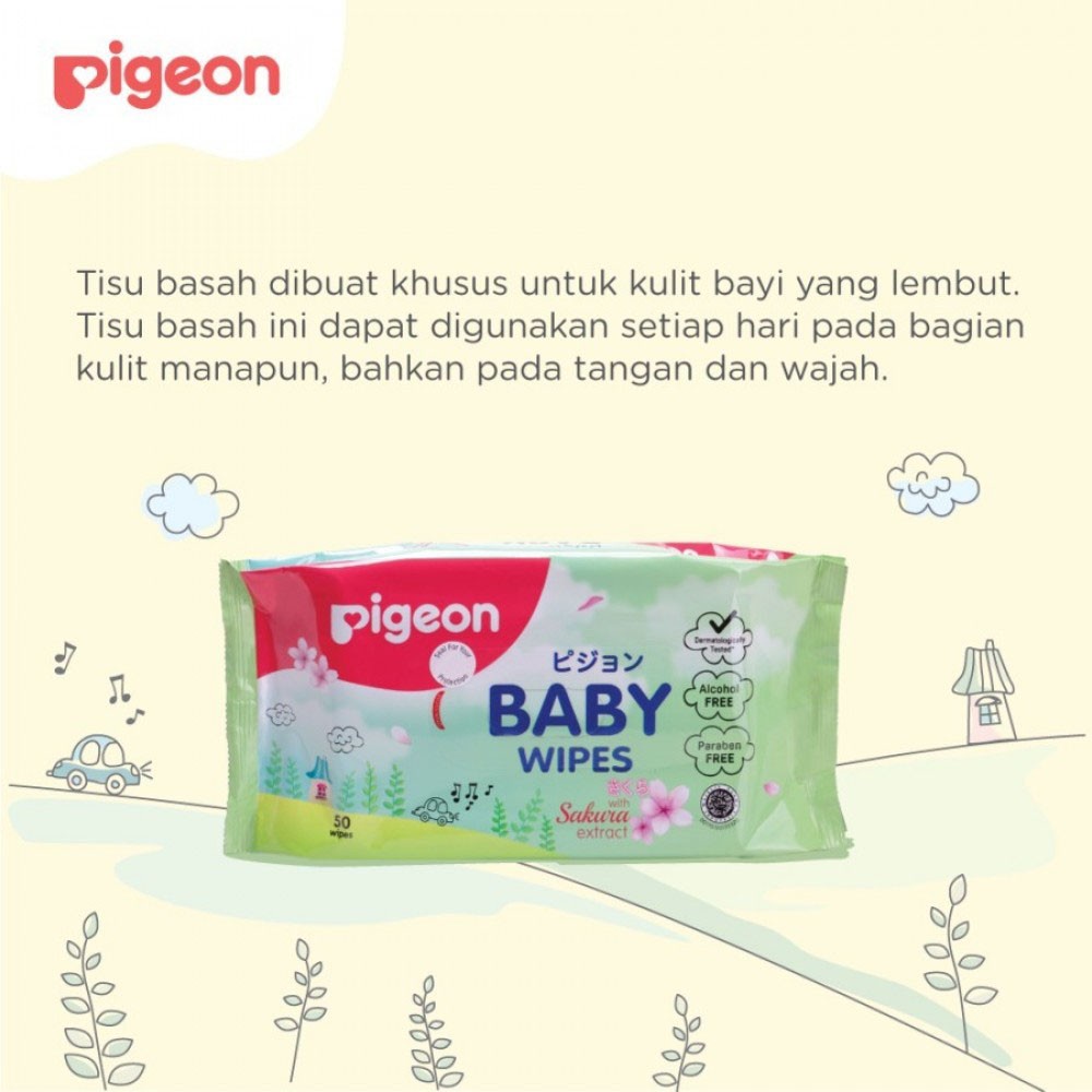 Pigeon Baby Wipes Sakura Extract Tisu Basah Bayi - 50 Sheet