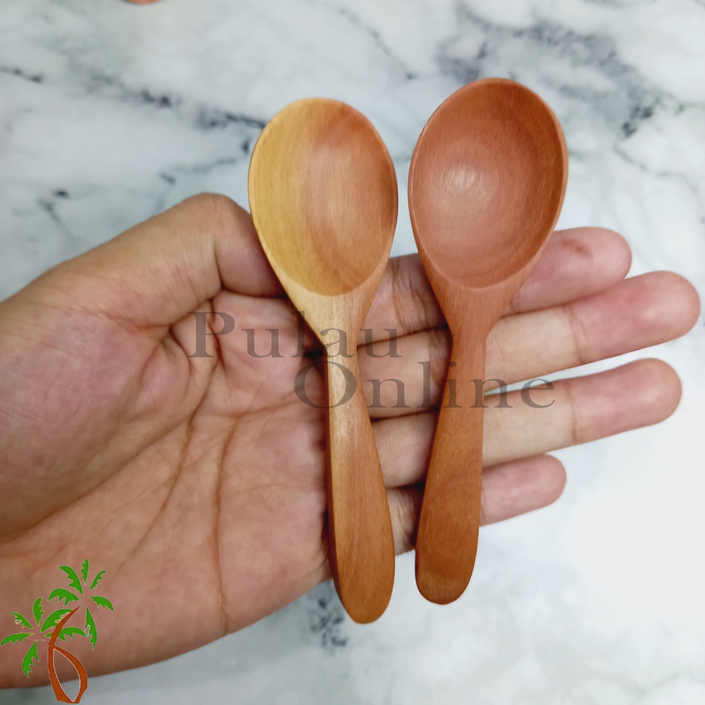 Sendok Sambal Kayu Sawo / Sendok Kayu Kecil / Sendok Ice Cream dan Puding / Sendok Kayu Mini - Pulau Online