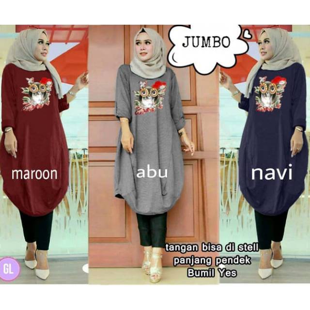 Baju Tunik Jumbo / Baju Tunik Owl / Baju Muslim Wanita / Tunik Jumbo Murah / Owl Jumbo tunik
