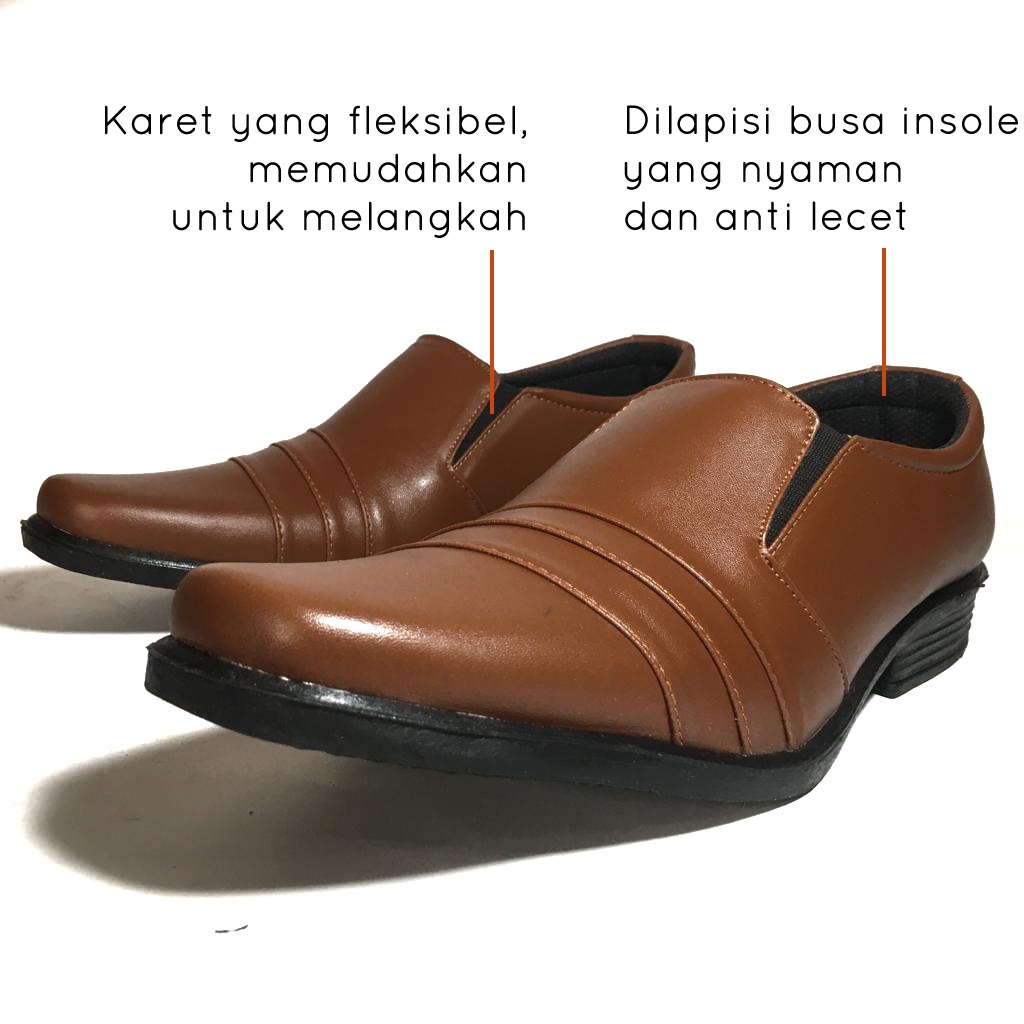 Sale!! Sale!! Sepatu Pantofel Formal Pria Bahan Synthetic Leather / Sepatu Kerja Kantoran Laki-Laki Cowok Dewasa Murah Elegan Full Hitam